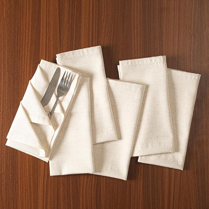 Natural Color Cotton Linen Blend Napkins Set of 12 - Hemmed 18x18 Inch Decorative Elegant Soft Washable Reusable Flax Dinner Napkin for Dining Table Décor Christmas Wedding Party & Everyday Use
