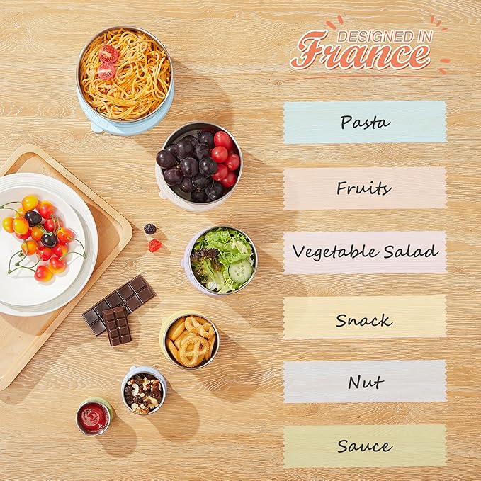 Stainless Steel Food Container, Set of 6, Nesting Bowls with Colorful Lids, stackable leakproof Metal Lunch Box Set for Kids, Daycare, School, Travel. Sauce Salad dressing Container to go (Harmony)