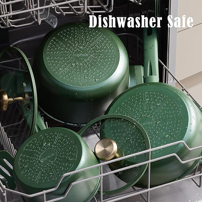 CAROTE 2QT & 2.5QT Sauce Pan Sets with Lid & Ladle Cooking Pots Nonstick Saucepans Cookware Set Small Kitchen Pot, Induction Comptable, Easy to Clean, PFOA FREE (Green)