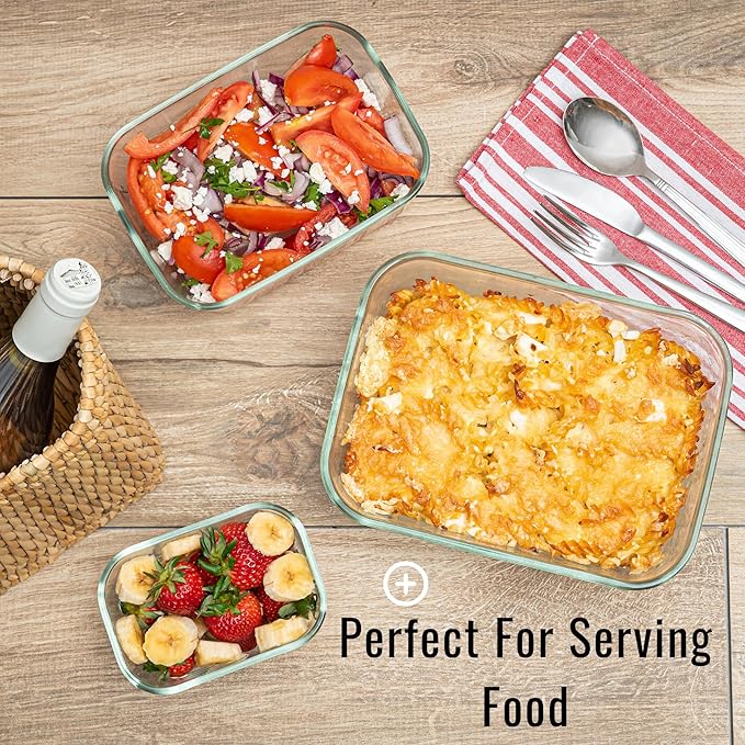 Moss & Stone Extra Large Glass Storage Containers With Lids Set of 3, 101 Oz/ 54 Oz/ 16 Oz, Deep Rectangular Glass Food Container with Lid, Leak Proof, Microwave, Dishwasher & Oven Safe