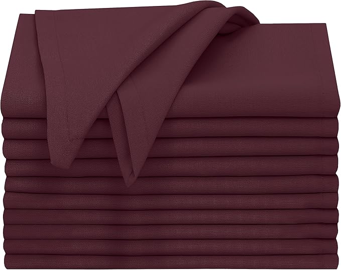 Ruvanti Cloth Napkins Set of 12, 18x18 Inches, 100% Cotton, Washable, Soft & Absorbent, Perfect for Wedding, Christmas, ‎Thanksgiving Dinners - Burgundy