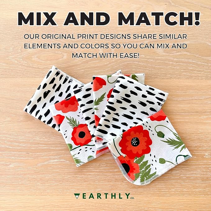 Reusable Paper Towels - 10 Pack - Roll of Washable Cotton Cloth Paper Towels - Paperless Reusable Napkins Cloth Washable - Absorbent + Long Lasting - Zero Waste Products - (Brushstrokes)