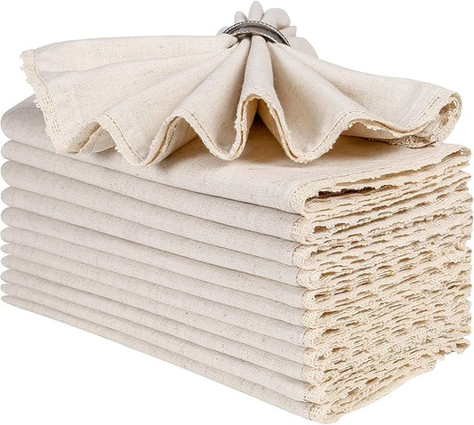 Natural Color Blend Cotton Linen Napkins Set of 12 - with Lace 18x18 Inch Decorative Elegant Washable Reusable Flax Dinner Napkin for Dining Table Décor Wedding Party Christmas New Year & Everyday Use