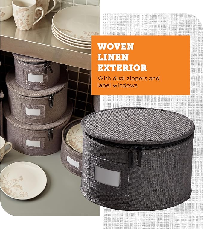 storageLAB China Storage Containers, Hard Shell Case with Felt Dividers for Charger Plates, and Dishes, Ideal for Kitchen Organization, Moving Supplies, and Fine China Storage - 6-Piece Set, Gray