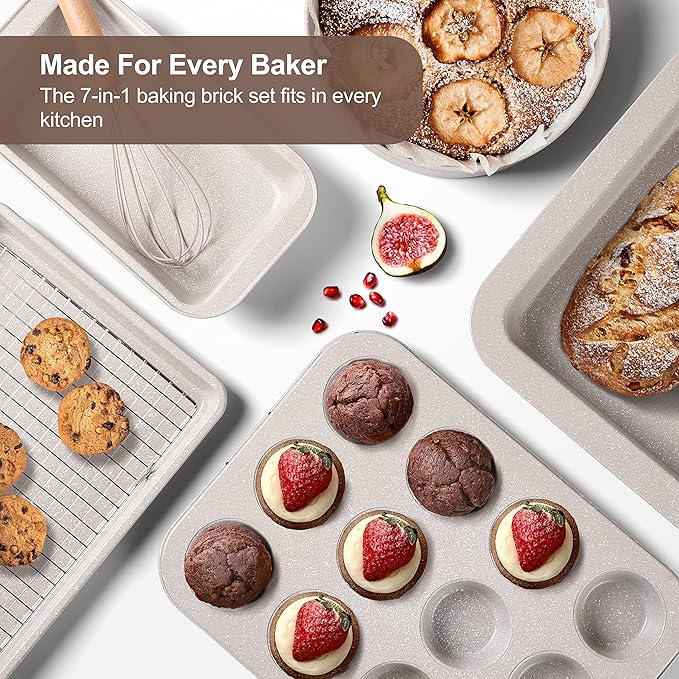 Pots and Pans Set Nonstick - Kitchen Cookware + Bakeware Set Granite Kitchenware Set, Induction Cookware Sets with Frying Pan Stockpot Saucepan Basket Cookie Sheet and Baking Pans for Gift