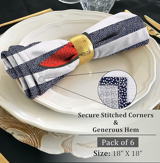 RUVANTI Cloth Napkins Set of 6 Cotton 100%, 18x18 Inches Napkins Cloth Washable, Soft, Absorbent. Cotton Napkins for Parties, Christmas, Thanksgiving, Weddings, Dinner Napkins Cloth - Watermelon