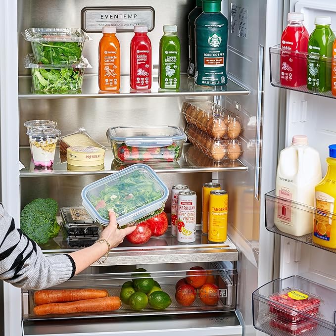 4pc Set - 128oz / 8 Cup / 3785ml - Large Glass Food Storage Containers with Airtight Snap Locking Lids, Meal Prep Lunch Bowl, Clear Stackable Pantry Organizer - Microwave Oven Baking & Dishwasher Safe