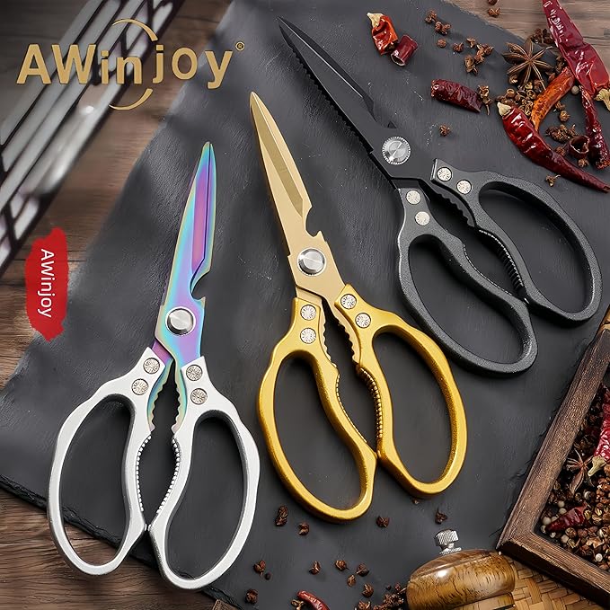Heavy Duty Sharp Kitchen Scissors, Dishwasher Safe, Cooking Shears for Meat, Chicken, Fish, Poultry, Herb, Bread (Silver Color)