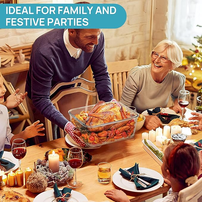 Vtopmart 6.5L/ 220oz/ 27.5cup Extra Large Glass Food Storage Containers with Snap Airtight Lids for Roasting Turkey, Chicken, Baking Casserole, Fruits, Party, BPA Free, Oven Safe, Freezer, Dishwasher