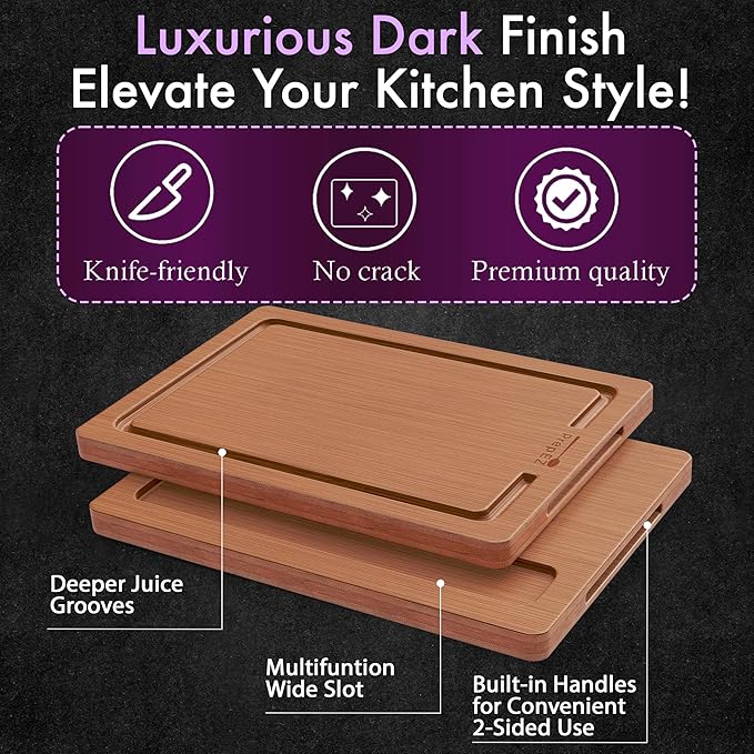 Heavy-Duty Cutting Boards for Kitchen – (Pack of 4) Wood Cutting Board Set – Bamboo Cutting Board Set with Deep Juice Grooves – Ideal for Chopping Meat, Vegetables & Fruits, etc.
