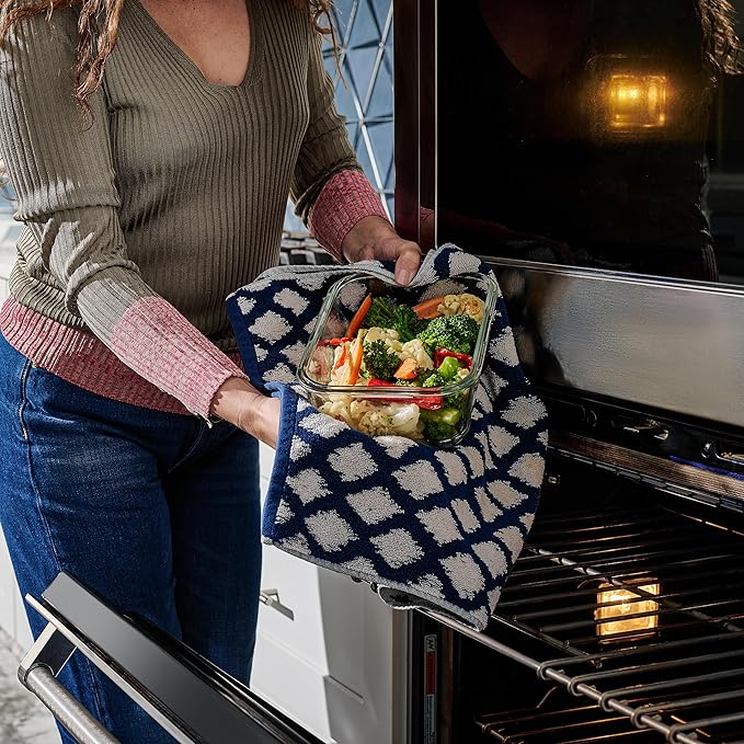 4pc Set - 128oz / 8 Cup / 3785ml - Large Glass Food Storage Containers with Airtight Snap Locking Lids, Meal Prep Lunch Bowl, Clear Stackable Pantry Organizer - Microwave Oven Baking & Dishwasher Safe