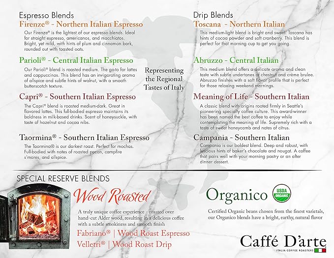 Caffe D'arte Velletri Wood Roast Reserve Whole Bean Coffee, 5 Pounds