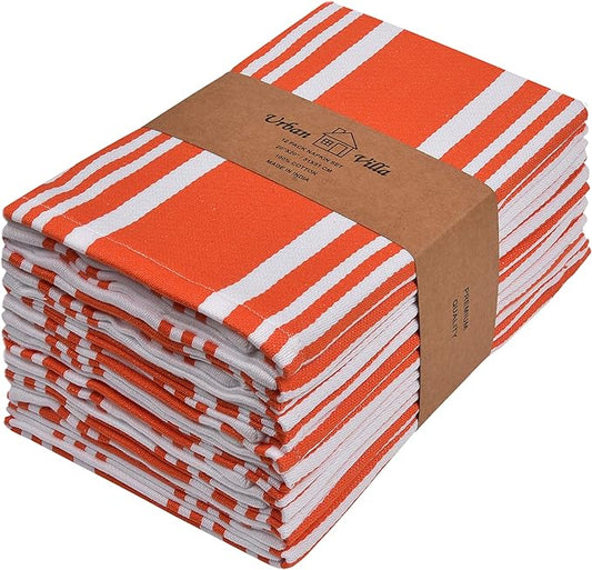 Urban Villa Cloth Napkins Trendy Stripes 100% Cotton Aborbent Dinner Napkins (Set of 12) 20x20 Inches Grey White Soft Durable Washable Ideal for Everyday Use Wedding Parties Napkins