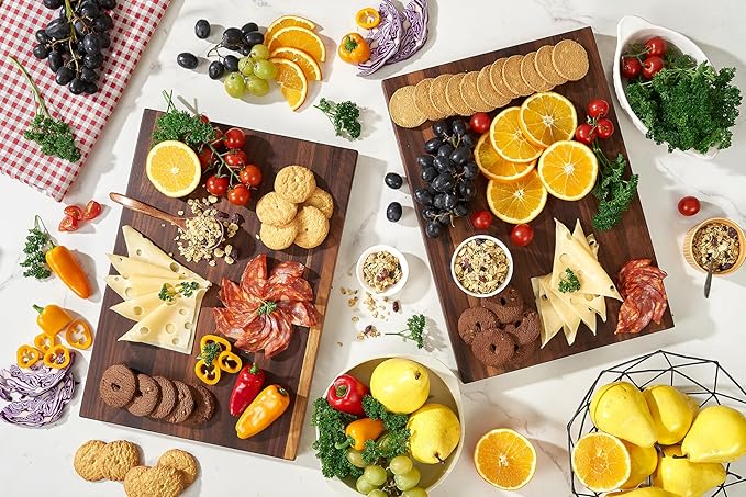 American Dark Walnut Wood Cutting Board 17x12 x1in for Kitchen with Juice Groove, Inner Handles, Gift Box, Thick Wooden Cutting Board Finished with Linseed Oil, Beeswax, Carnauba Wax, Lemon Oil