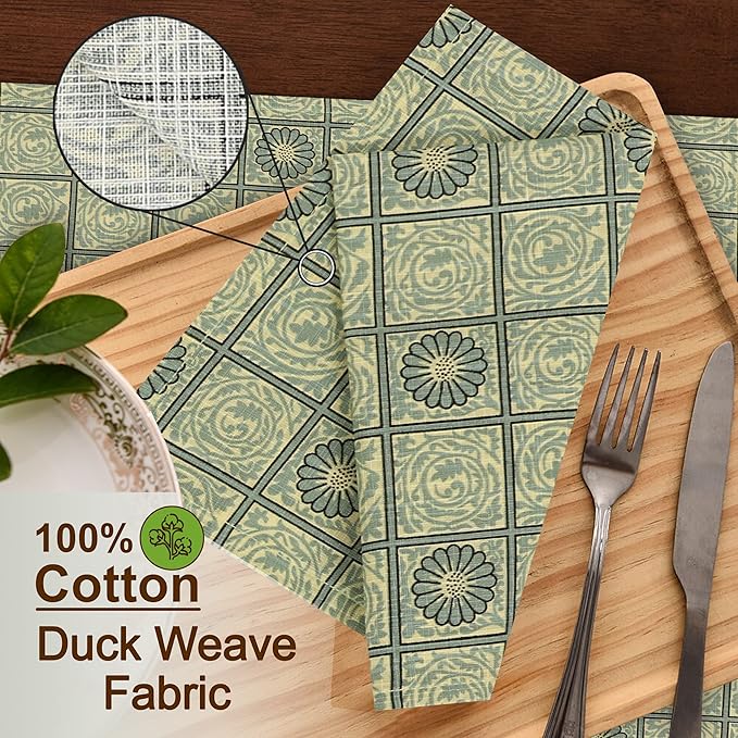 RUVANTI Cloth Napkins Set of 6 Cotton 100%, 18x18 Inches Napkins Cloth Washable, Soft, Absorbent. Cotton Napkins for Parties, Christmas, Thanksgiving, Weddings, Dinner Napkins Cloth - Floral Tiles