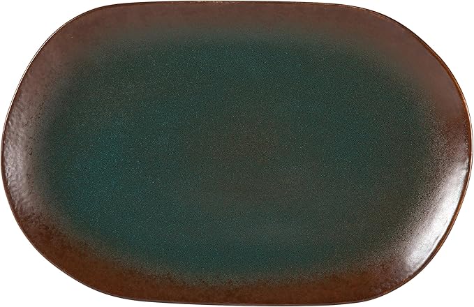 Bloomhouse Palermo Sun 2 Piece Serving Bowl and Oval Platter Stoneware Reactive Glaze Serveware Set - Agave Blue
