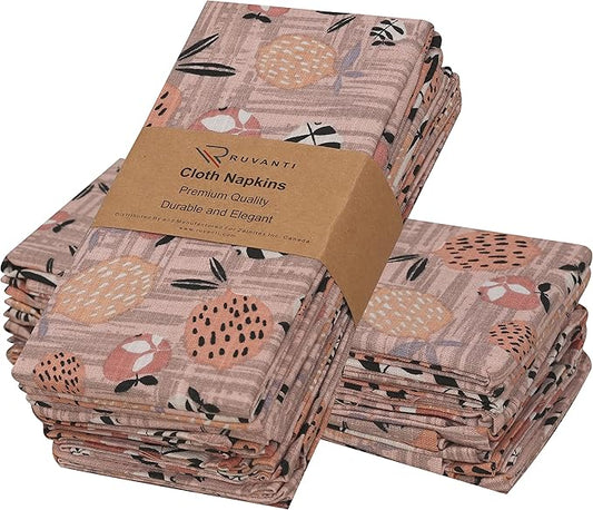 RUVANTI Cloth Napkins Set of 12 Cotton 100%, 18x18 Inches Napkins Cloth Washable, Soft, Absorbent. Cotton Napkins for Parties, Christmas, Thanksgiving, Weddings, Dinner Napkins Cloth - Dusty Palette