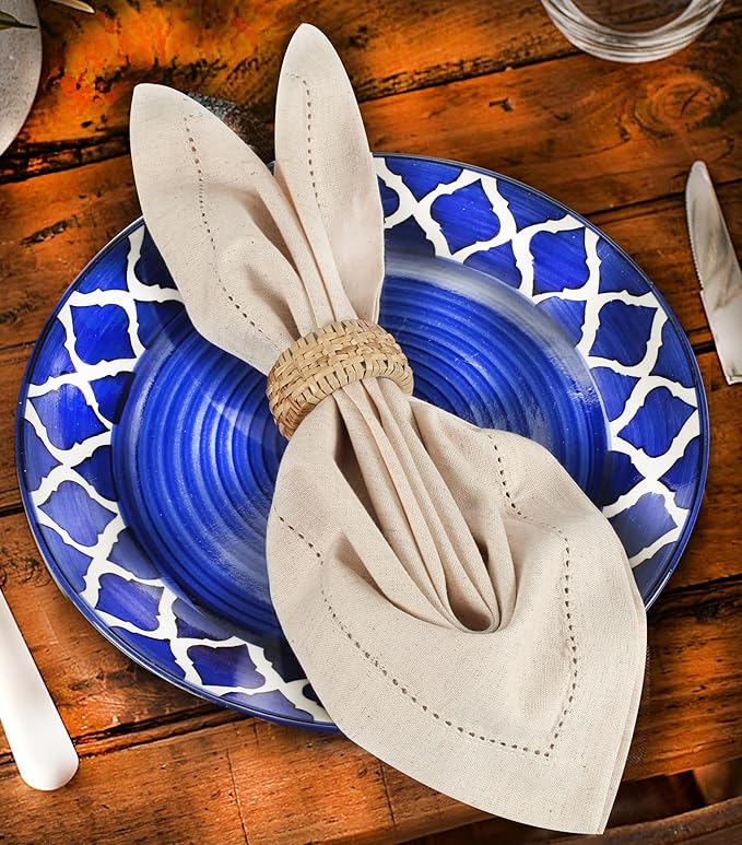 Natural Color Blend Cotton Linen Napkins Set of 12 - Hemstitched 18x18 Inch Decorative Elegant Soft Washable Reusable Flax Dinner Napkin for Dining Table Décor Weddings Party Christmas & Everyday Use