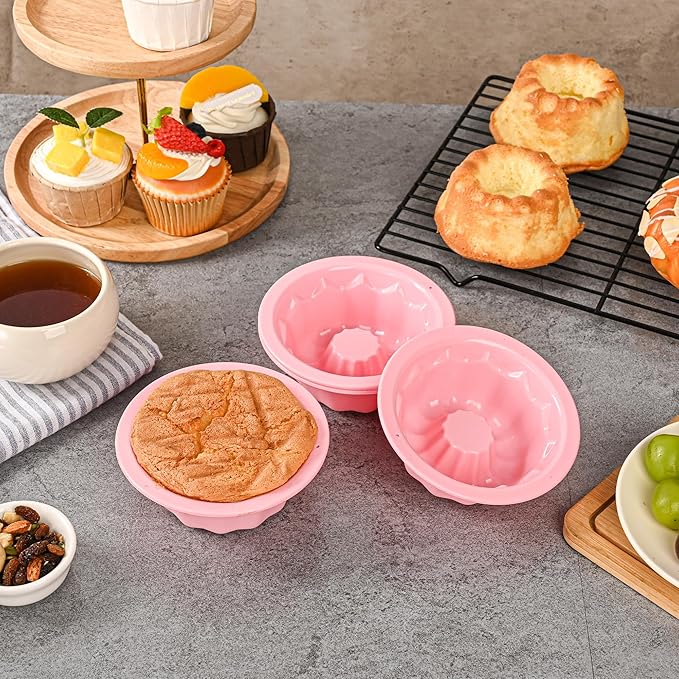 Mini Fluted Tube Cake Pan, 4 inch Small Cake Molds for Baking(6Pcs) with Flower Shape for Jello, Cake, Cupcakes and Bread