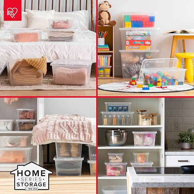 IRIS USA 6-Pack Storage Bins with Lids, 28 Quart, Clear Stackable Containers Box Organize Shoes Closet Shelves Clothes Blankets Towels - BPA-Free Plastic