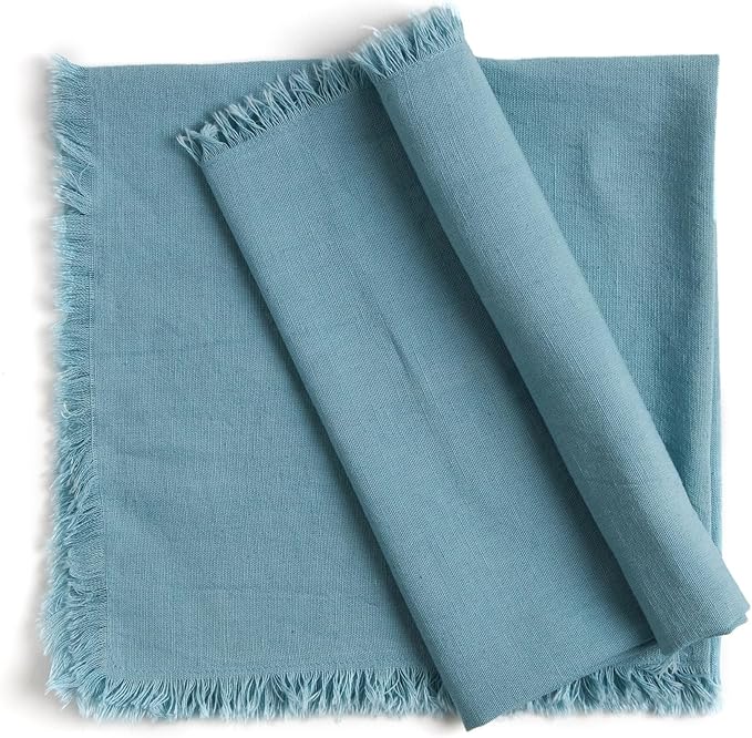 ACCENTHOME Blue Cotton Linen Napkin Set of 12 18x18 inch Dinner Napkins - Washable Soft Premium Hotel Quality Reusable Napkins Perfect Table Napkins for Family Dinners, Weddings & Everyday Use