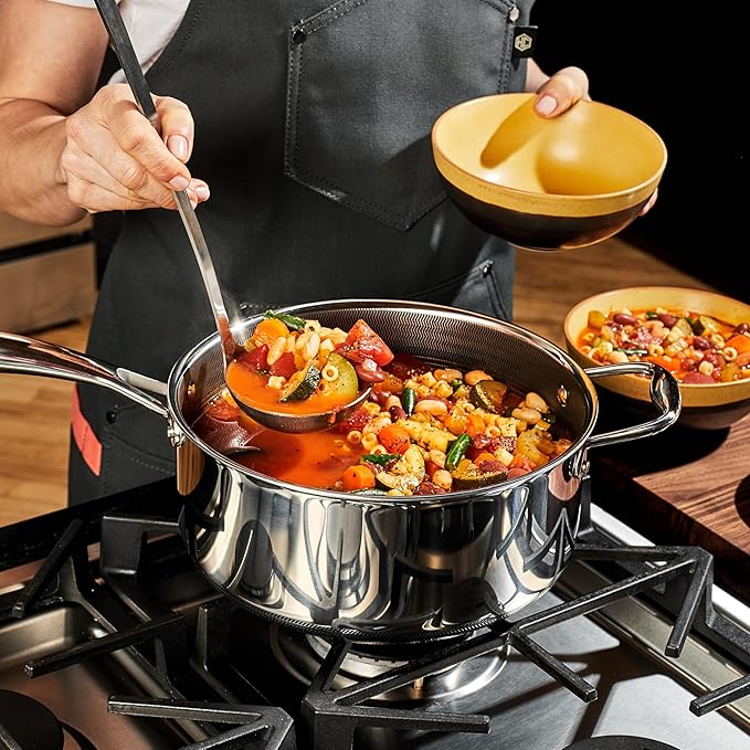 HexClad Hybrid Nonstick 5-Quart Saucepan with Tempered Glass Lid, Stay-Cool Handle, Dishwasher-Friendly, Oven-Safe Up to 900°F, Induction Ready, Compatible with All Cooktops