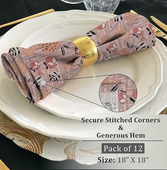 RUVANTI Cloth Napkins Set of 12 Cotton 100%, 18x18 Inches Napkins Cloth Washable, Soft, Absorbent. Cotton Napkins for Parties, Christmas, Thanksgiving, Weddings, Dinner Napkins Cloth - Dusty Palette