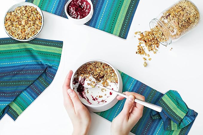 Multi Color Cotton Hemstich Napkin, Decorative Cocktail Machine Washable Dinner Napkin with Mitered Corner for Wedding Christmas Everyday Use - Pack of 12-18x18 Inch - Green Blue Multi