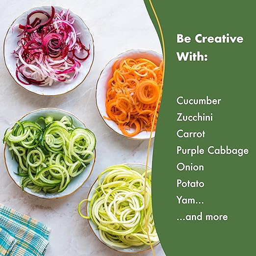 Homarden Stainless Steel Vegetable Spiralizer - 5 Blade Zucchini Noodle Maker - Industrial Quality Vegetable Slicer for Veggies, Salad Chopper, Potato Cutter, Zoodle Maker, 9 x 3.5 x 4.8 Inches