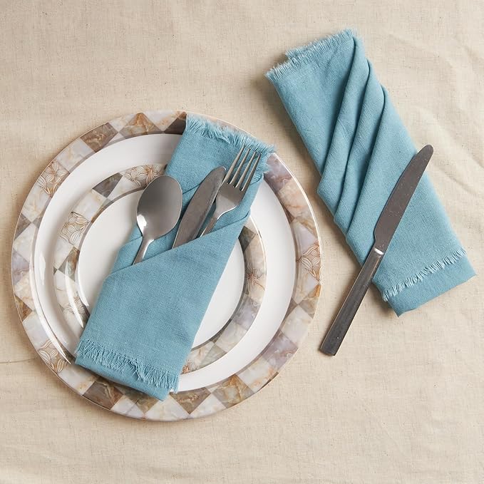 ACCENTHOME Blue Cotton Linen Napkin Set of 12 18x18 inch Dinner Napkins - Washable Soft Premium Hotel Quality Reusable Napkins Perfect Table Napkins for Family Dinners, Weddings & Everyday Use