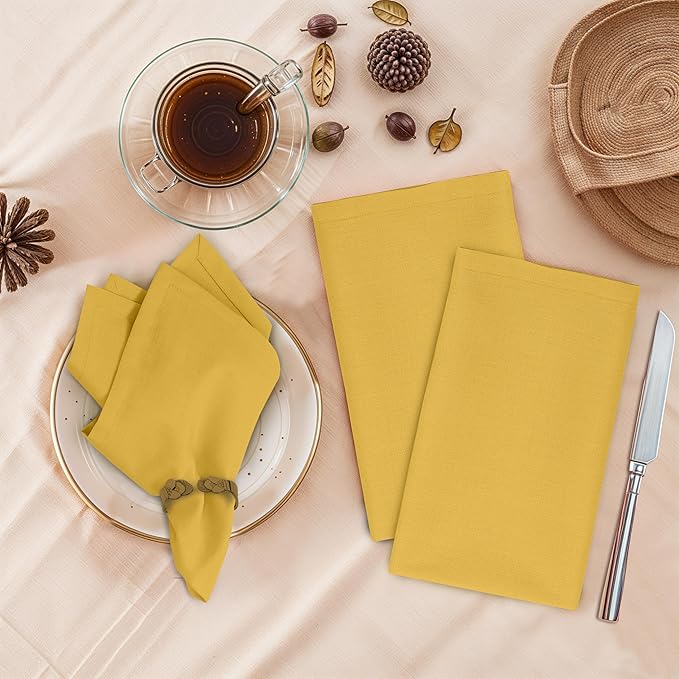 Ruvanti Cloth Napkins Set of 6, 18x18 Inches, 100% Cotton, Washable, Soft & Absorbent, Perfect for Wedding, Christmas, ‎Thanksgiving Dinners - Spicy Mustard