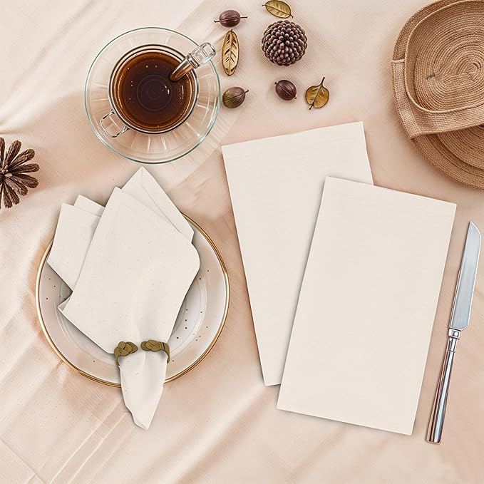 Ruvanti Cloth Napkins Set of 12, 18x18 Inches, Napkin Cloth Washable, Soft & ‎Absorbent 100% Cotton Napkins, Perfect for Wedding, Christmas, ‎Thanksgiving, and Dinner - Natural Color