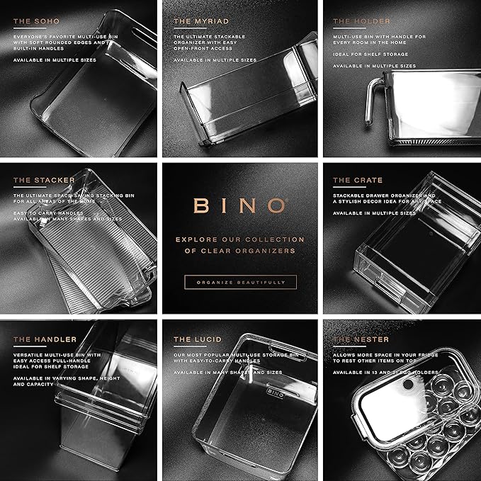 BINO | Plastic Storage Bins - 4 Pack | THE LODGE COLLECTION | Clear Storage | Containers for Organizing with Handles | Pantry Kitchen Organization | Fridge Organizer | Bathroom | Shelves Cabinet