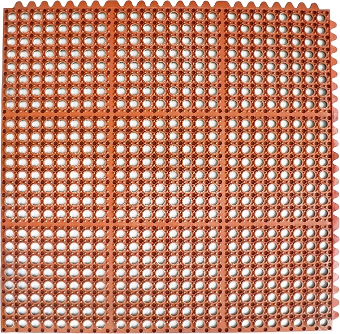 New Star 1 pc Heavy Duty Red 36x36 inch Interlocking Restaurant / Bar Grease Resistant Rubber Floor Mat