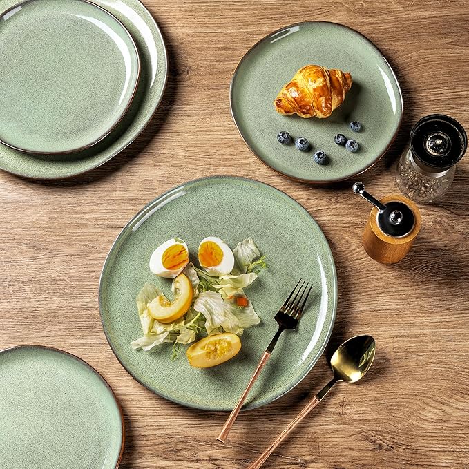 AmorArc Ceramic Dinnerware Sets,Handmade Reactive Glaze Stoneware Plates and Bowls Set,Highly Chip and Crack Resistant | Dishwasher & Microwave Safe Dishes Set,Service for 4 (12pc)
