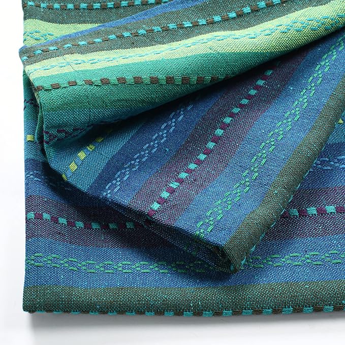 Multi Color Cotton Hemstich Napkin, Decorative Cocktail Machine Washable Dinner Napkin with Mitered Corner for Wedding Christmas Everyday Use - Pack of 12-18x18 Inch - Green Blue Multi